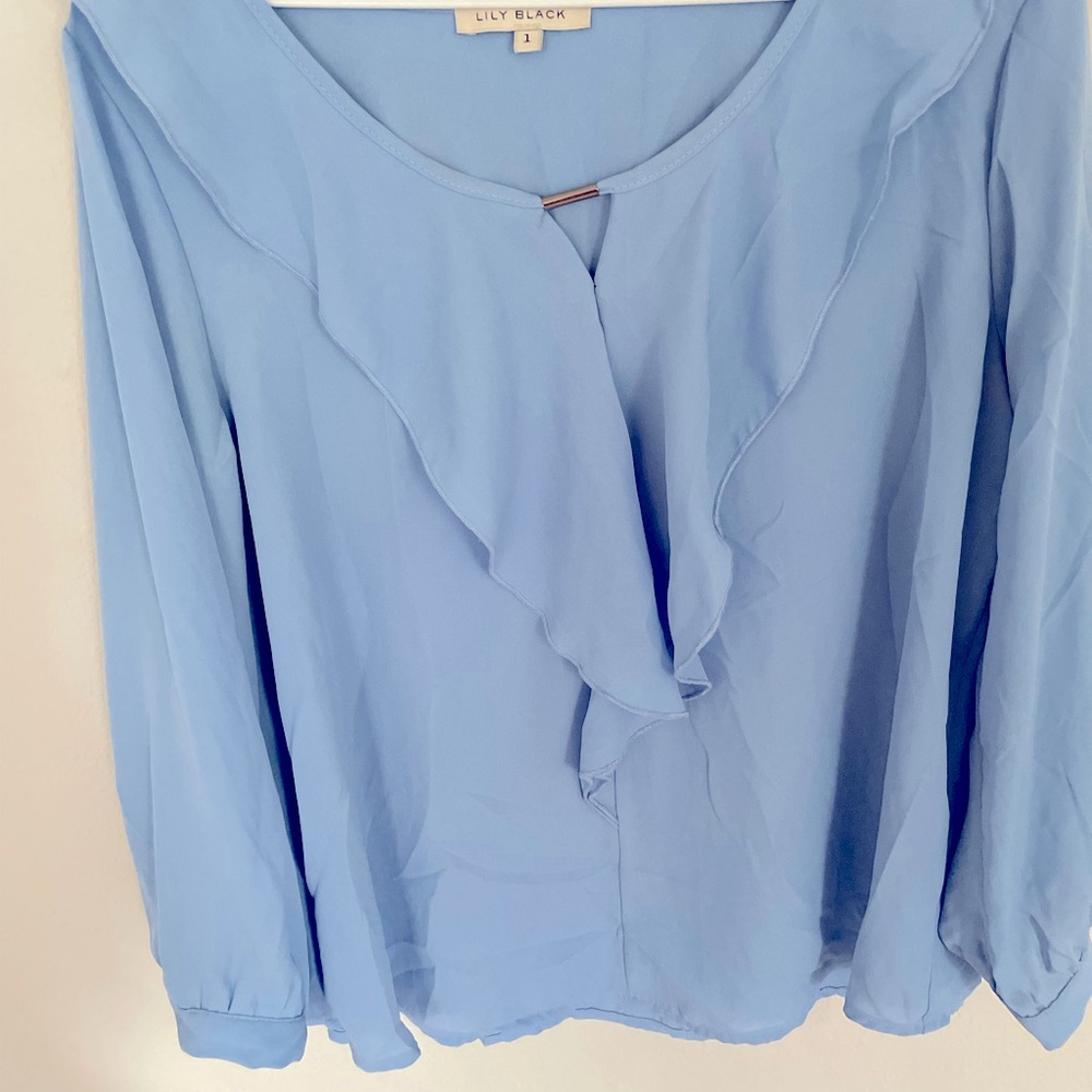 Lily Black Powder Blue Ruffle Blouse